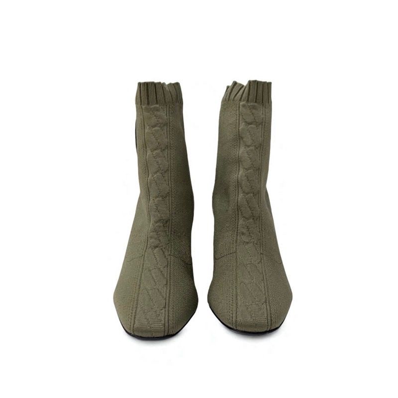 Hermes Volver Boots Short Shoes Fabric Leather Khaki Knit Exlibris — view 2