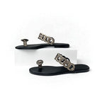 Hermes Eos Sandals Shoes Leather Black Metallic Chaine D'ancre Flat — view 3