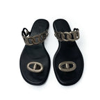 Hermes Eos Sandals Shoes Leather Black Metallic Chaine D'ancre Flat — view 2