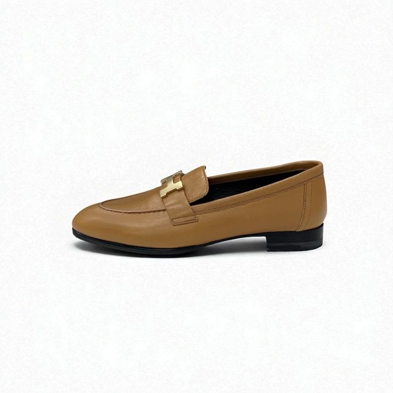 Hermes Paris Loafer Leather Shoes Natural Moccasins Hhardware — view 3