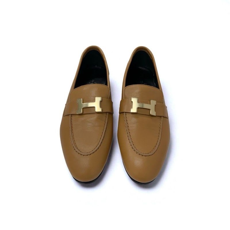 Hermes Paris Loafer Leather Shoes Natural Moccasins Hhardware — view 2