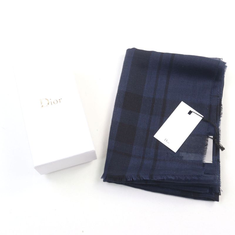 Dior Homme 133 Cashmere Silk Logo Embroidery Checked Scarf — view 3