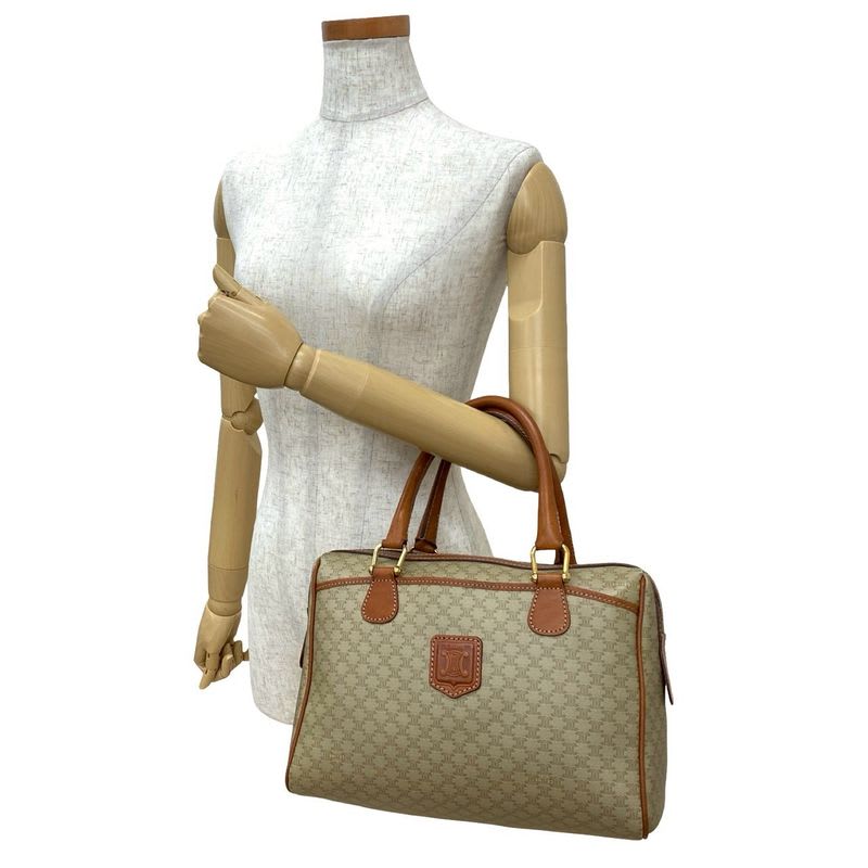 Celine Vintage Macadam Pattern Triomphe Logo Leather Handbag — view 3