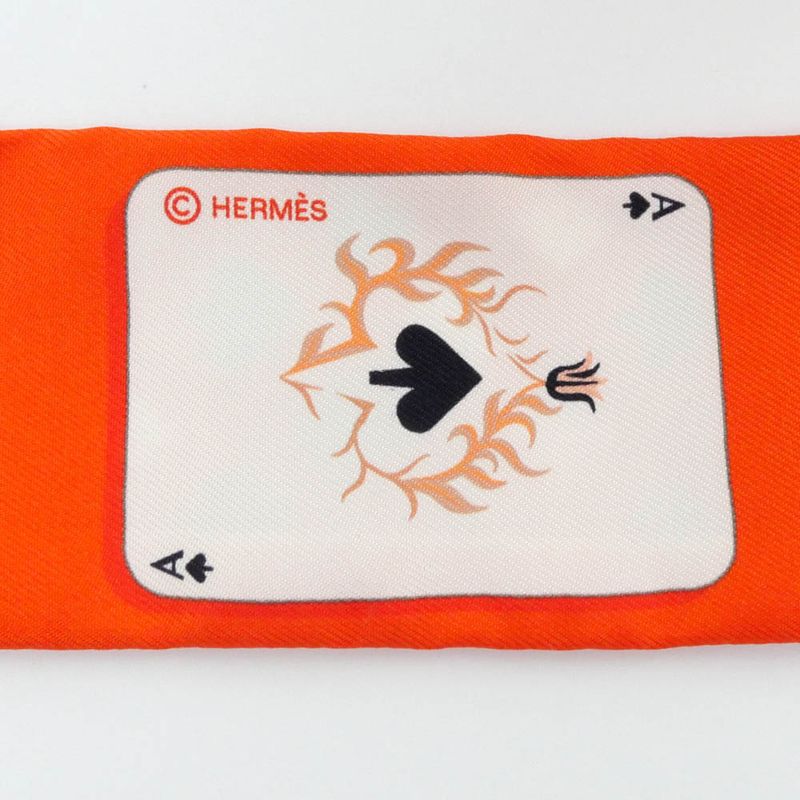 Hermes Twilly-trump Orange Multicolor Silk Scarf Accessory — view 8