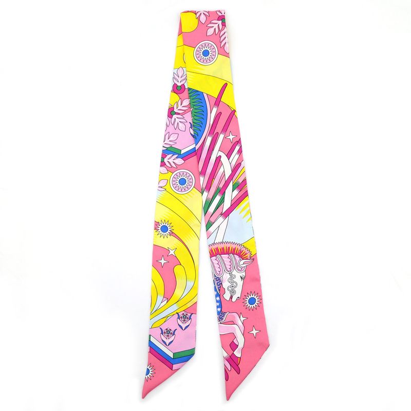 Hermes Twilly Source Of Pegase Pegasus Pink Multicolor Yellow Silk Scarf — view 2