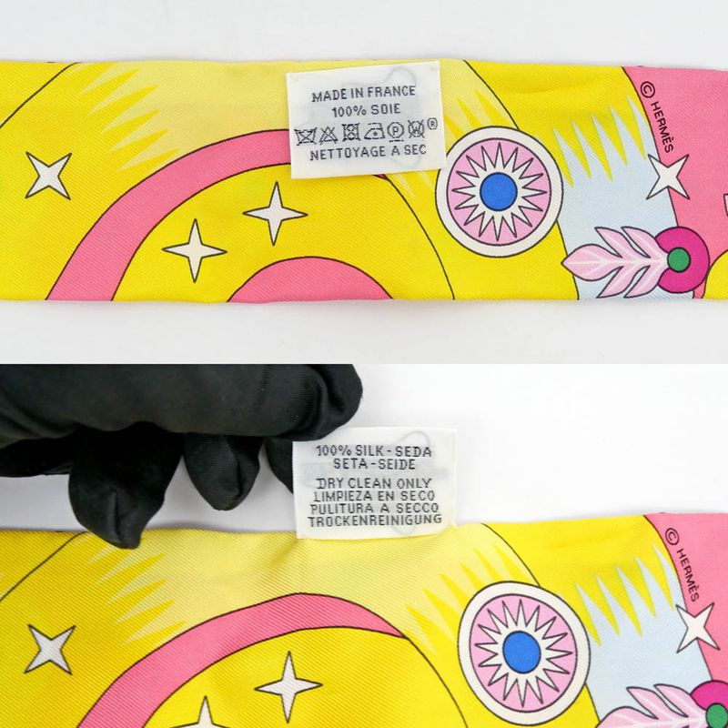 Hermes Twilly Source Of Pegase Pegasus Pink Multicolor Yellow Silk Scarf — view 7