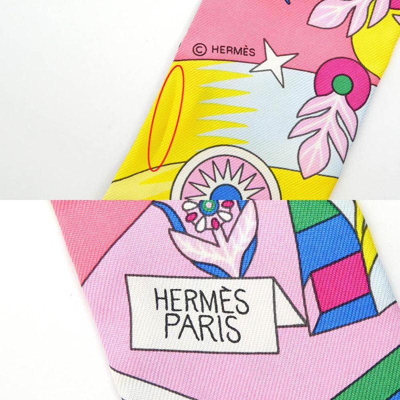 Hermes Twilly Source Of Pegase Pegasus Pink Multicolor Yellow Silk Scarf — view 8