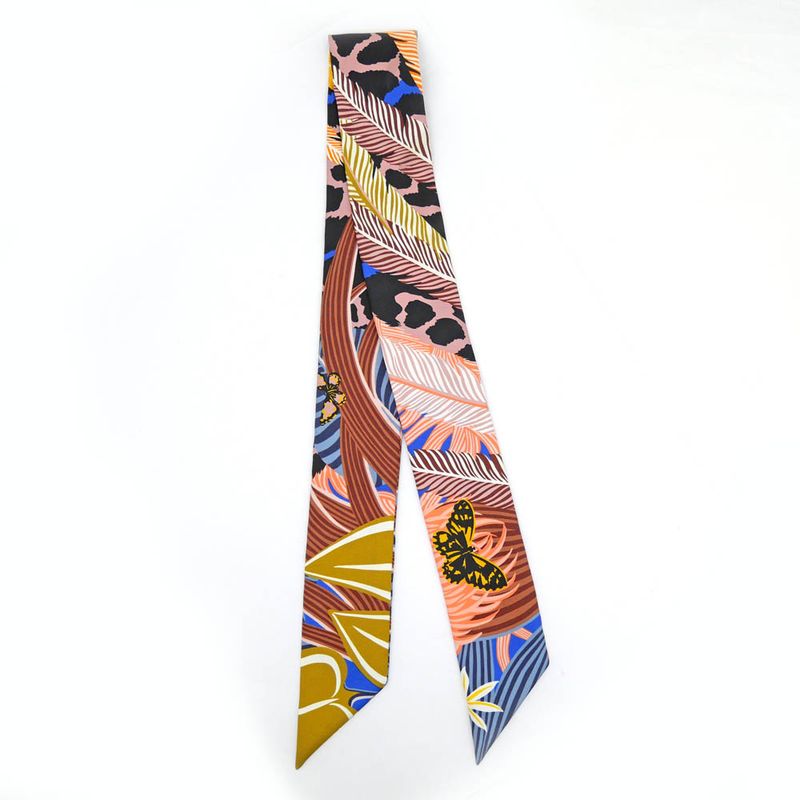 Hermes Twilly-jaga-quetzal Multicolor Blue Orange Black Silk Scarf — view 2
