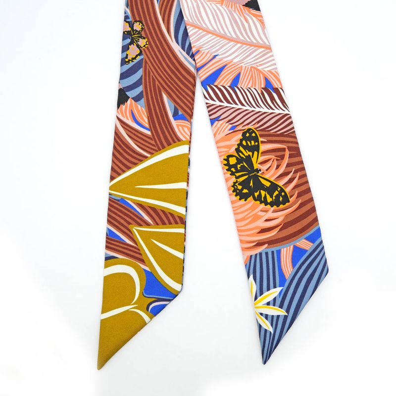 Hermes Twilly-jaga-quetzal Multicolor Blue Orange Black Silk Scarf — view 4