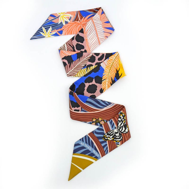 Hermes Twilly-jaga-quetzal Multicolor Blue Orange Black Silk Scarf — view 6