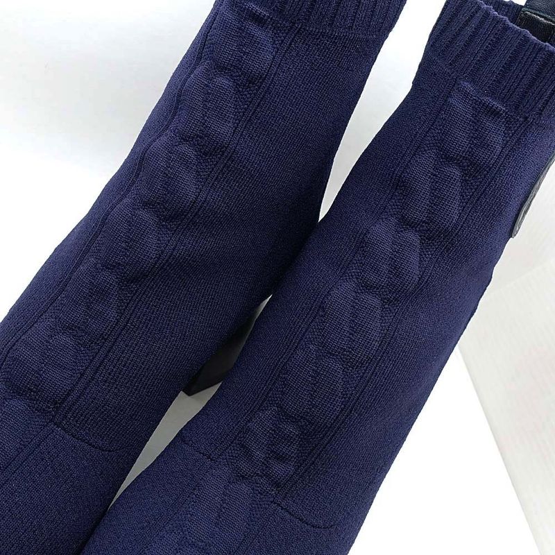 Hermes Shoes Boots Volver 60 Exlibris 37 1 2 Navy Knit Cuff — view 2