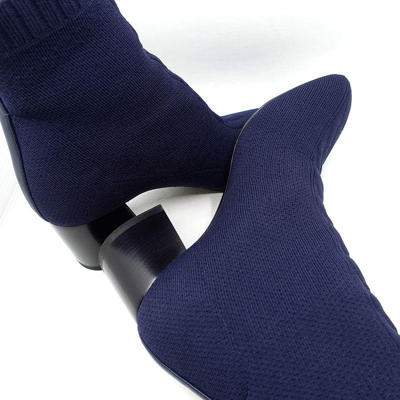 Hermes Shoes Boots Volver 60 Exlibris 37 1 2 Navy Knit Cuff — view 4