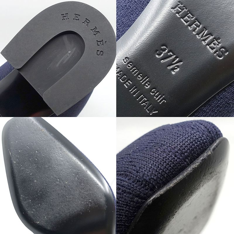 Hermes Shoes Boots Volver 60 Exlibris 37 1 2 Navy Knit Cuff — view 8