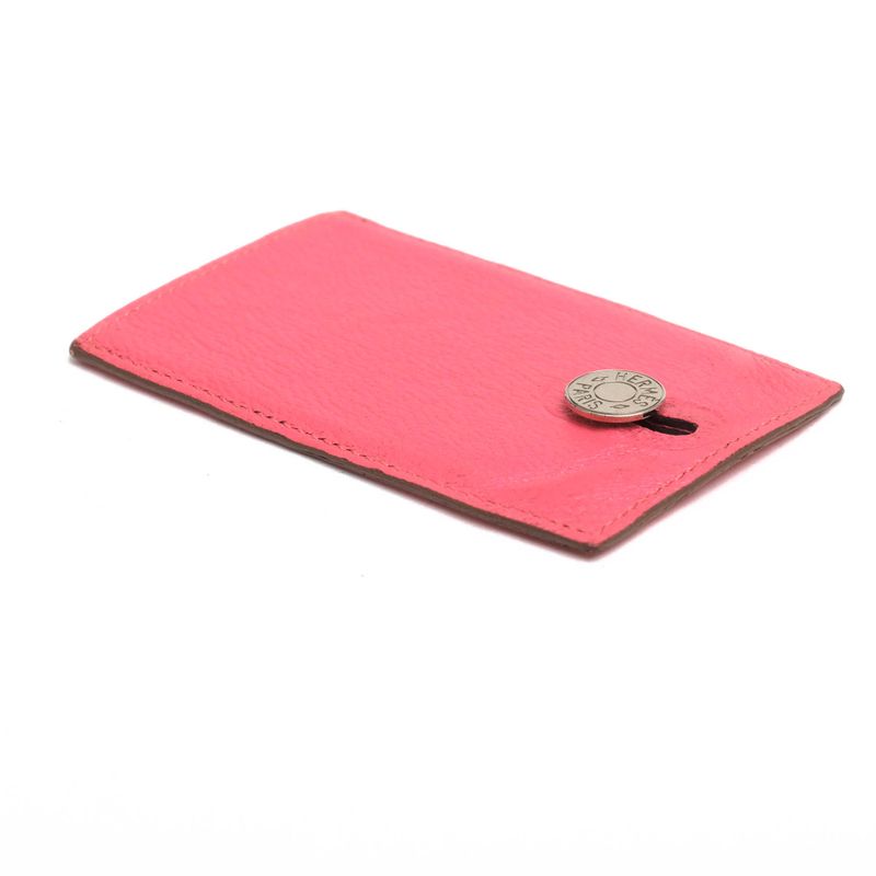 Hermes Card Holder Business Women Leather Pink — view 4