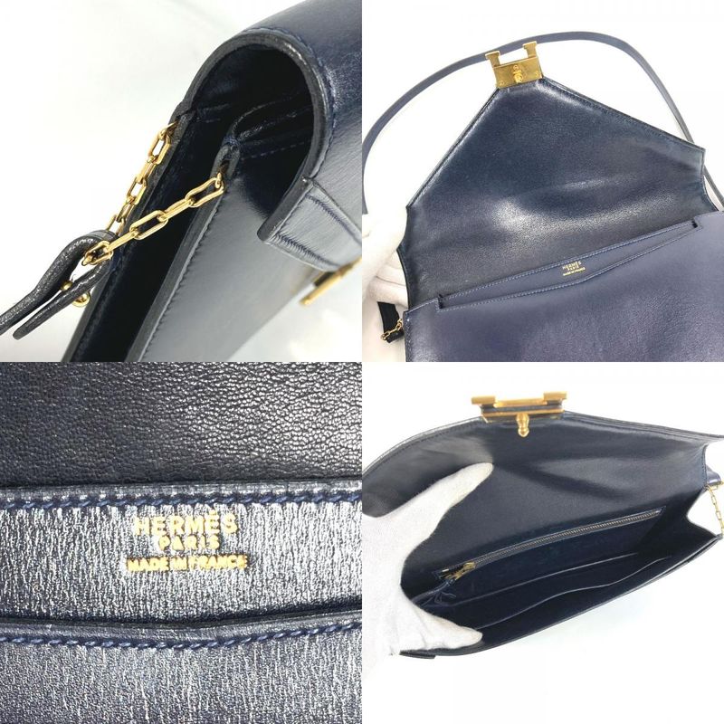Hermes Shoulder Bag Liddy Box Calf Navy — view 8