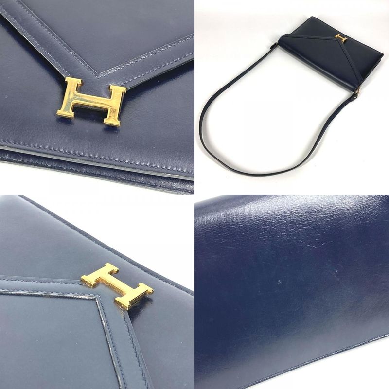 Hermes Shoulder Bag Liddy Box Calf Navy — view 7