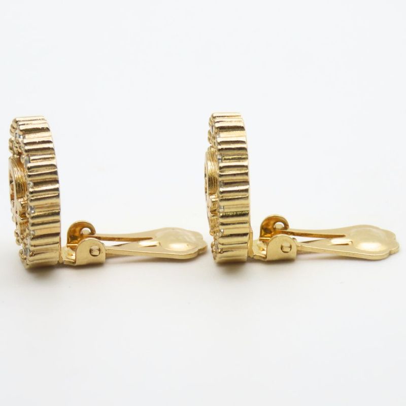 Christian Dior Earrings Metal Rhinestone Gold Logo Accessories Plated — view 3