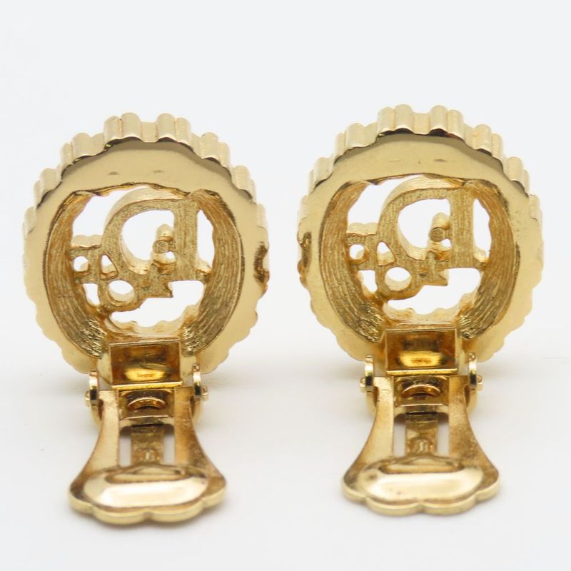 Christian Dior Earrings Metal Rhinestone Gold Logo Accessories Plated — view 4