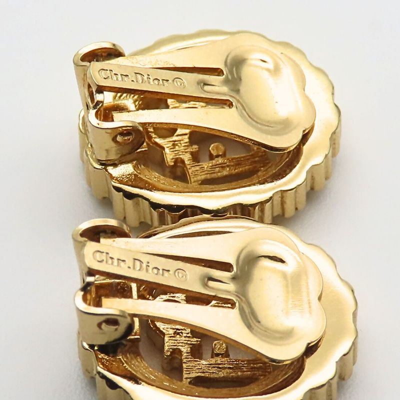 Christian Dior Earrings Metal Rhinestone Gold Logo Accessories Plated — view 6