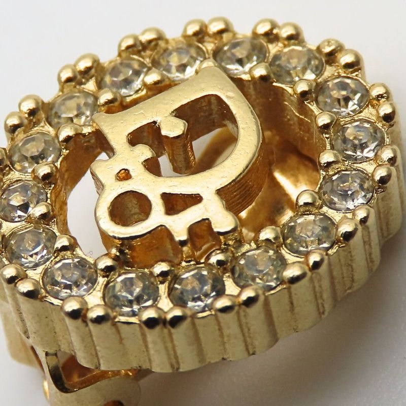 Christian Dior Earrings Metal Rhinestone Gold Logo Accessories Plated — view 8