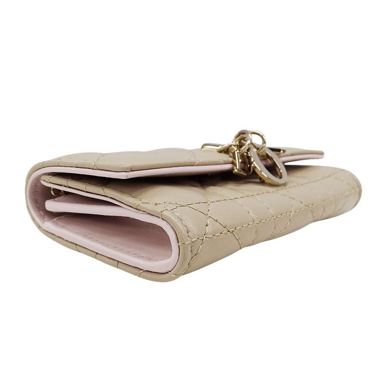 Dior Wallet Coin Case Cannage Leather Beige Small Compact Quilted — view 3