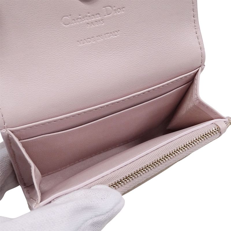 Dior Wallet Coin Case Cannage Leather Beige Small Compact Quilted — view 5
