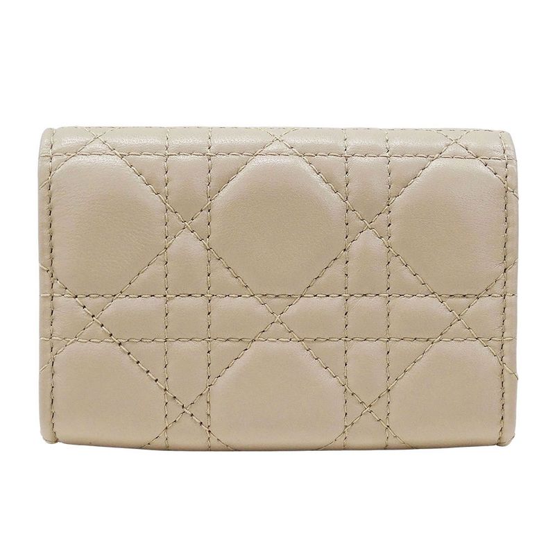 Dior Wallet Coin Case Cannage Leather Beige Small Compact Quilted — view 2