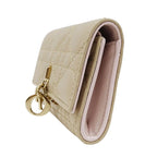 Dior Wallet Coin Case Cannage Leather Beige Small Compact Quilted — view 4