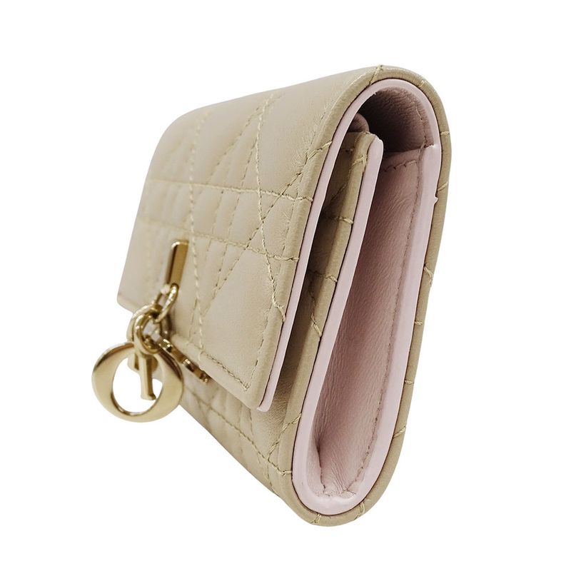 Dior Wallet Coin Case Cannage Leather Beige Small Compact Quilted — view 4