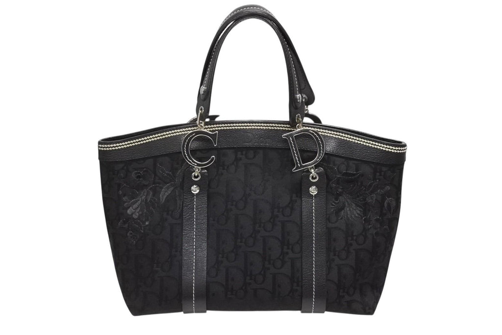 Dior Trotter Handbag All Over Print Black Cotton Canvas Silver