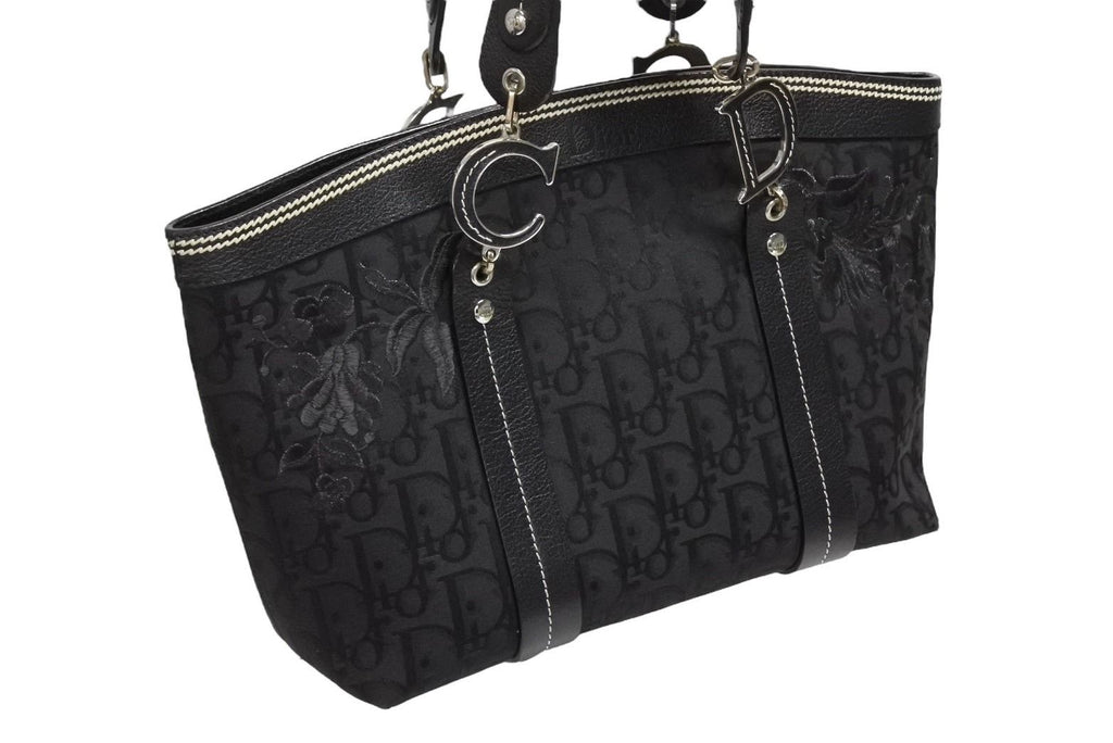 Dior Trotter Handbag All Over Print Black Cotton Canvas Silver — view 4