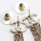 Chanel Pearl Chain Coco Mark Earrings Metal Rai White Gold B25 a S Rank — view 7