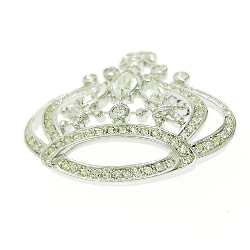 Christian Dior Rhinestone Crown Brooch Pendant Top Silver — view 3
