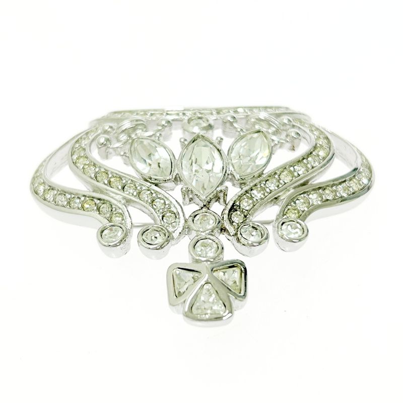 Christian Dior Rhinestone Crown Brooch Pendant Top Silver — view 5