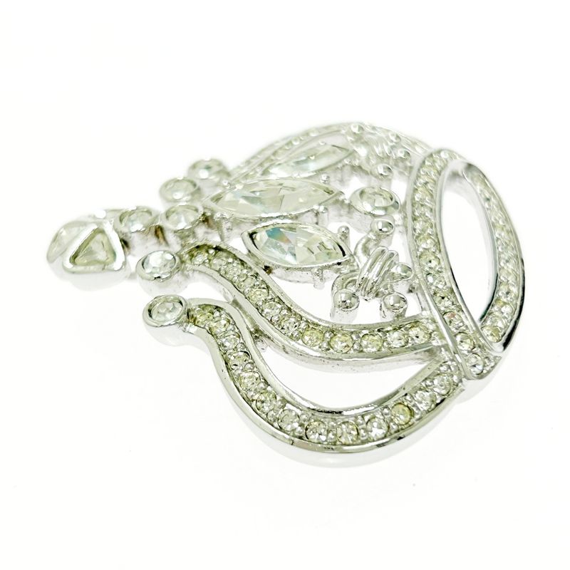Christian Dior Rhinestone Crown Brooch Pendant Top Silver — view 6
