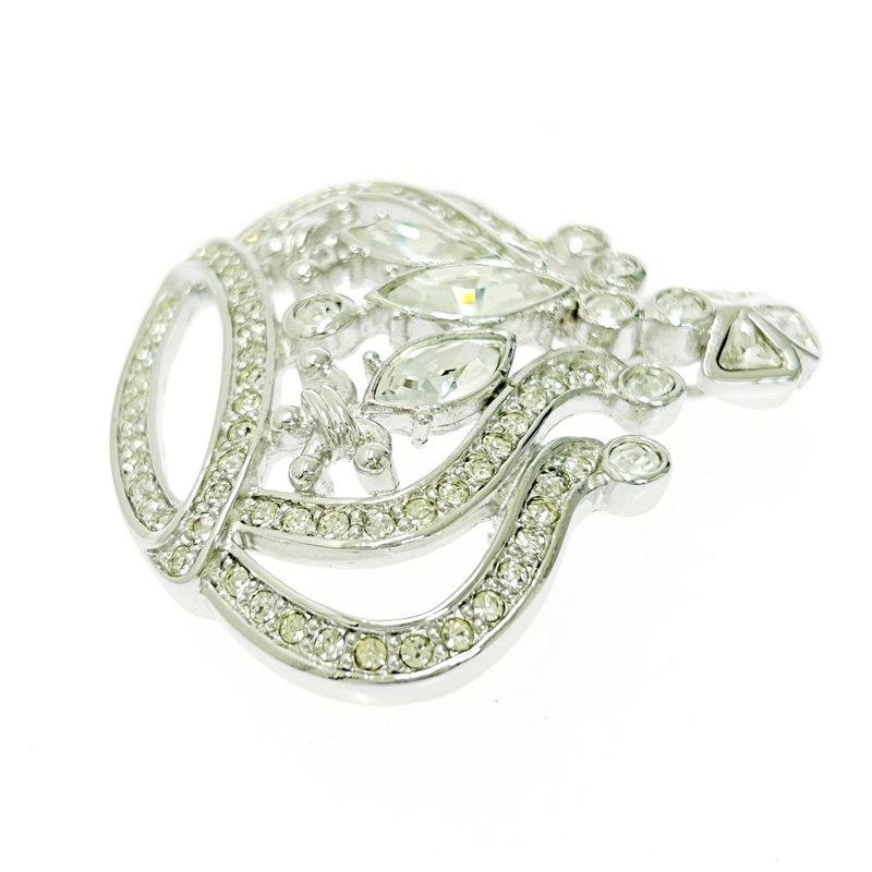 Christian Dior Rhinestone Crown Brooch Pendant Top Silver — view 4