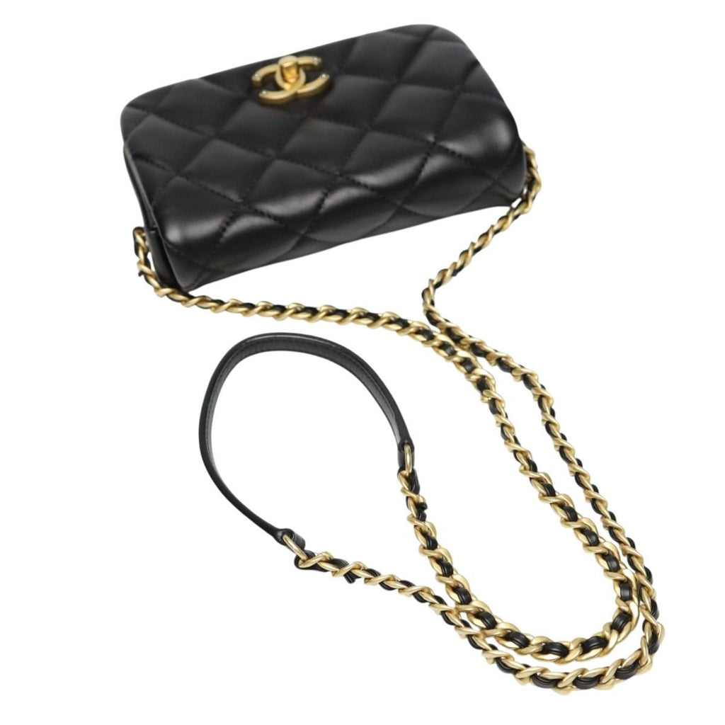Chanel As2011 Lambskin Chain Shoulder Bag Quilted Black — view 9
