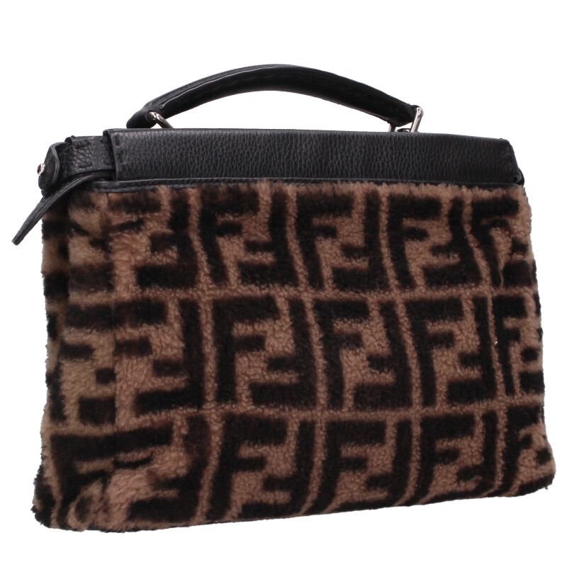Fendi 7 Va422 pea Curve Fit Mini Zucca Pattern Shearling Leather Shoulder Bag — view 2