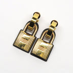 Hermes O-kelly Earrings GP Cadena Gold Black Leather Z Carved — view 3