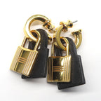 Hermes O-kelly Earrings GP Cadena Gold Black Leather Z Carved — view 9