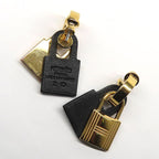 Hermes O-kelly Earrings GP Cadena Gold Black Leather Z Carved — view 8