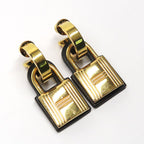 Hermes O-kelly Earrings GP Cadena Gold Black Leather Z Carved — view 4