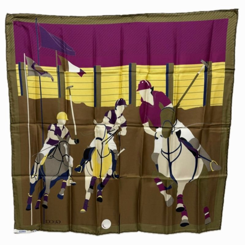 Gucci Scarf Jockey Motif Silk Brown — view 2