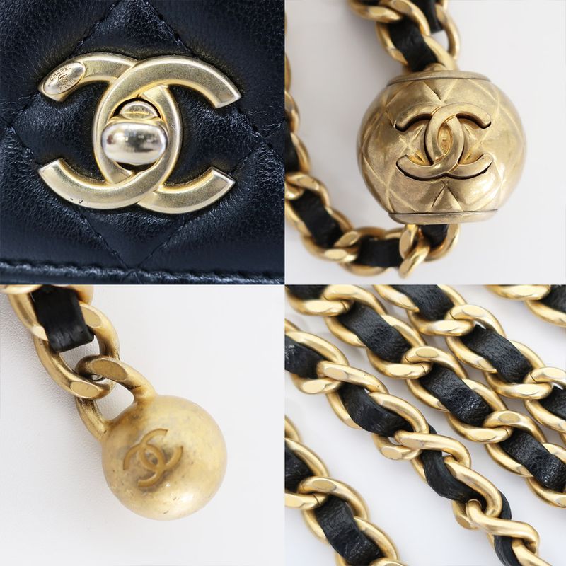 Chanel Chain Wallet Shoulder Bag Quilted Black Leather Coco — view 9