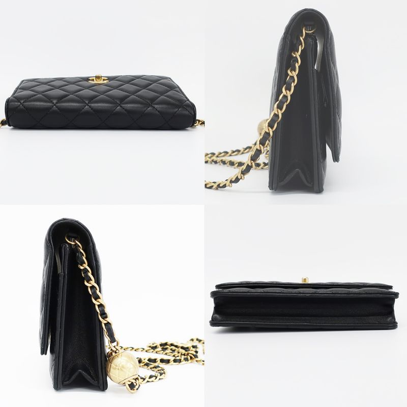 Chanel Chain Wallet Shoulder Bag Quilted Black Leather Coco — view 4