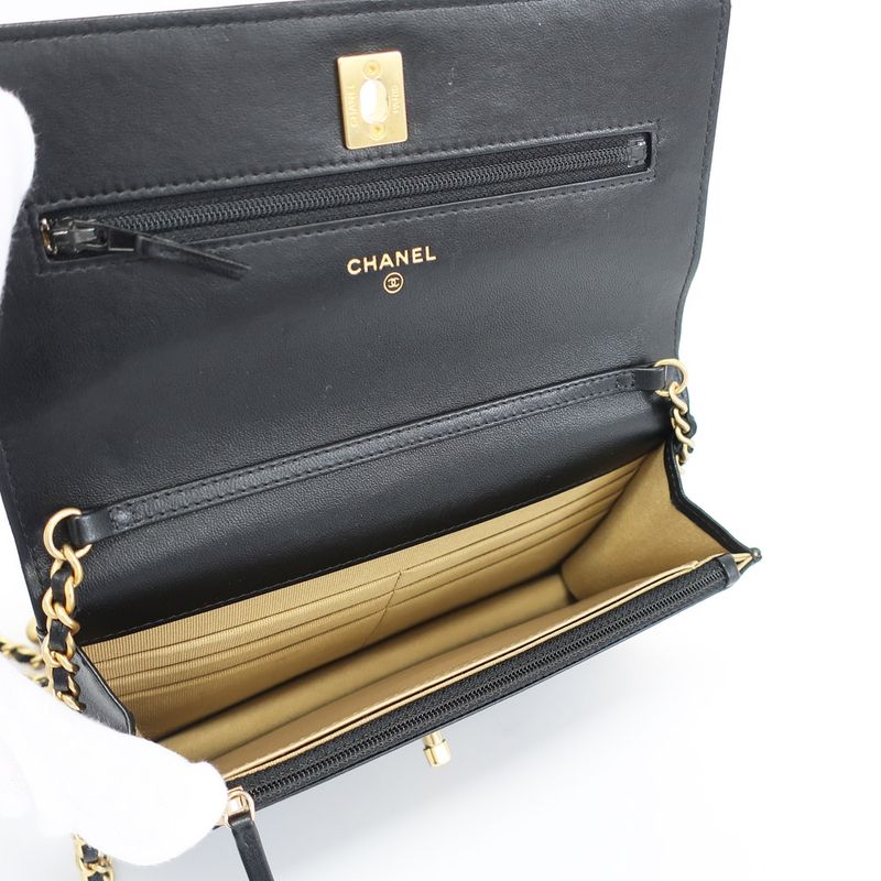 Chanel Chain Wallet Shoulder Bag Quilted Black Leather Coco — view 6