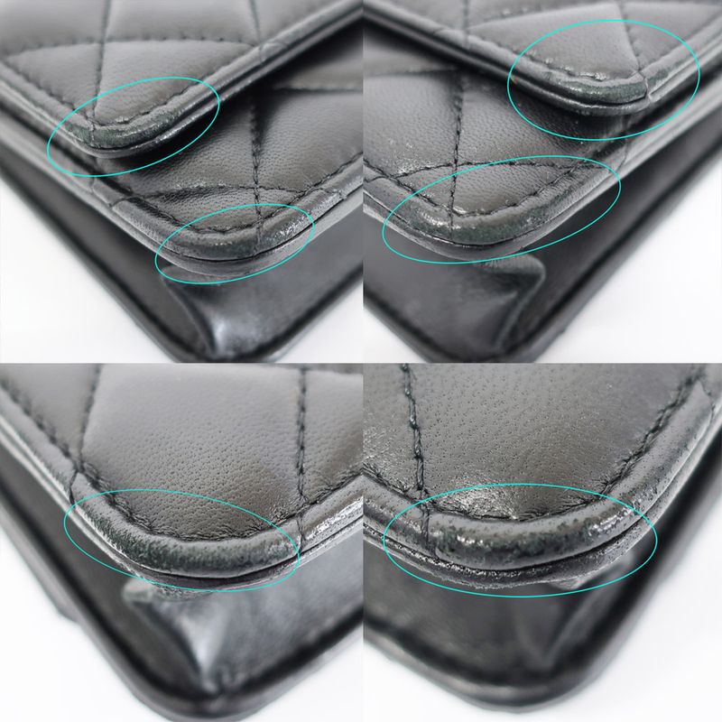 Chanel Chain Wallet Shoulder Bag Quilted Black Leather Coco — view 5