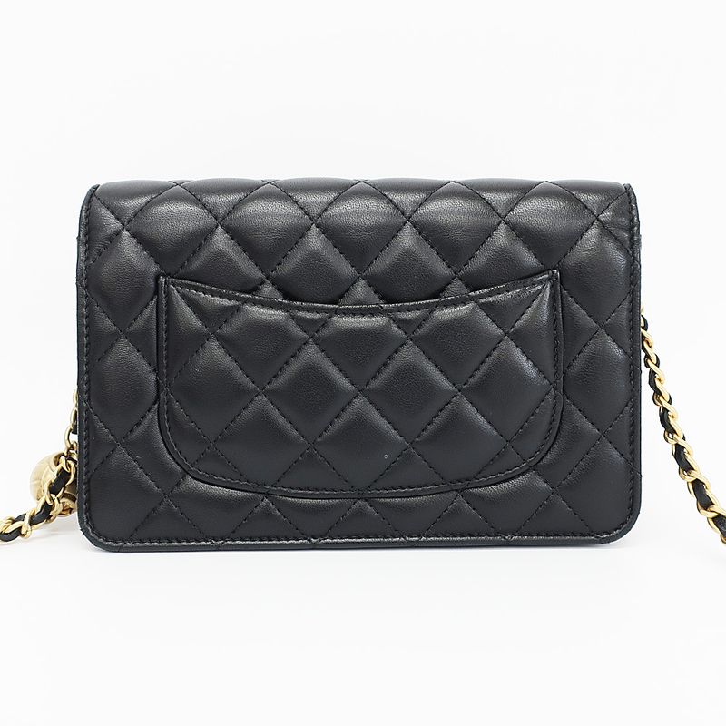 Chanel Chain Wallet Shoulder Bag Quilted Black Leather Coco — view 3