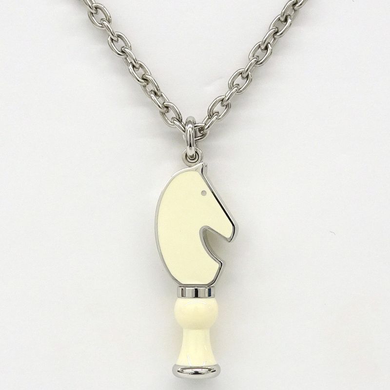 Hermes Necklace Cavalier Metal Silver SV White Accessories — view 3