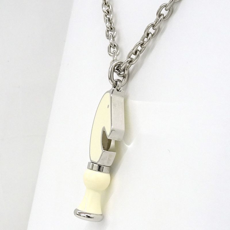 Hermes Necklace Cavalier Metal Silver SV White Accessories — view 4